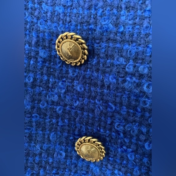 RARE Saint Laurent collarless blue tweed long blazer jacket NWT - Picture 11 of 14